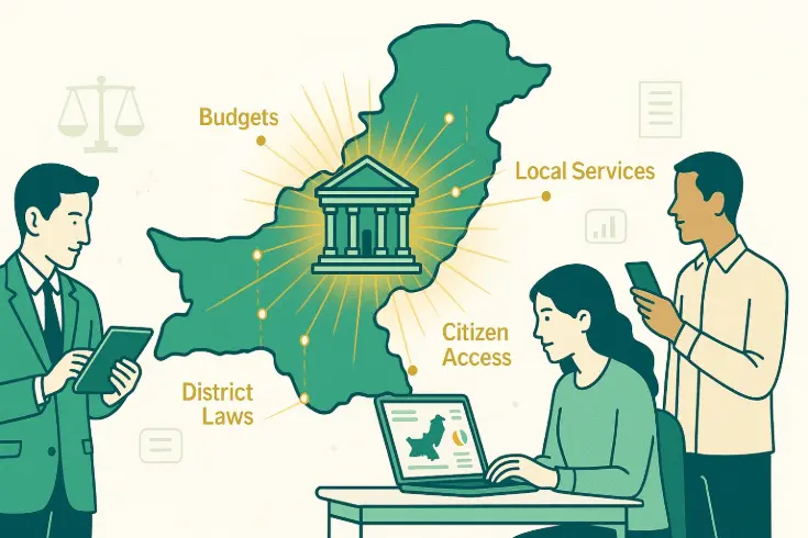 Open Governance Open Governance Transparency begins with access. What This Means Open governance means making government information transparent, understandable, and usable by everyone — not just policymakers. It’s about citizens being able to see how budgets are spent, how local authorities operate, and how decisions affect their daily lives. In Pakistan, where public data is often locked behind bureaucracy or technical barriers, open governance ensures accountability through visibility. By mapping district laws, public offices, and provincial procedures, PakPedia helps turn government from a distant institution into something every citizen can understand, question, and engage with. Pakistan’s governance data — from budgets to district laws — often sits buried in departmental PDFs. This lack of accessibility erodes public trust. PakPedia organizes civic data by province, district, and topic, allowing anyone to explore governance structures in an understandable, navigable format. Key Points: •	Current Issues: o	Fragmented local laws between provinces. o	Limited citizen access to district-level administrative information. •	How PakPedia Solves It: o	Centralizes governance data, linking local laws, police boundaries, and municipal services. o	Creates visual maps of administrative divisions for easier understanding. •	Example & Impact: o	Example: A teacher in Swat used PakPedia’s district governance map to explain local police jurisdictions in a civics class. o	Impact: Citizens can trace decision-making processes that affect their neighborhoods.